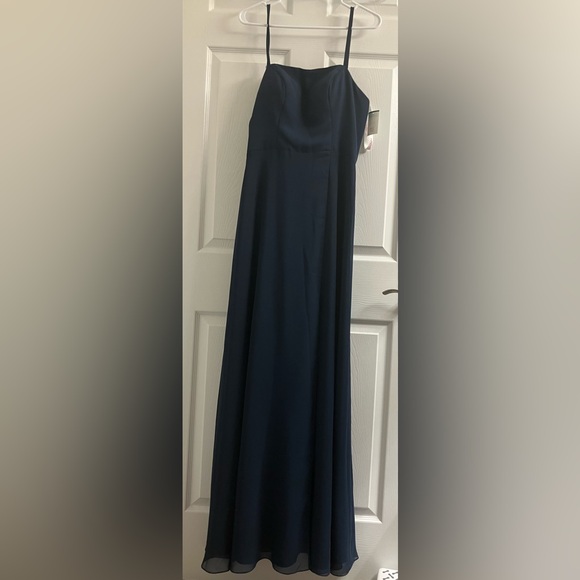 Elegant Navy Blue Evening Gown- JJ House, Size 8, Square Neck, Slit, NWT - Picture 2 of 16